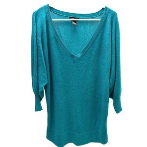 NEW YORK & COMPANY WOMEN GREEN TURQUOISE SWEATER SIZE M V-NECK PULLOVER ACRYLIC